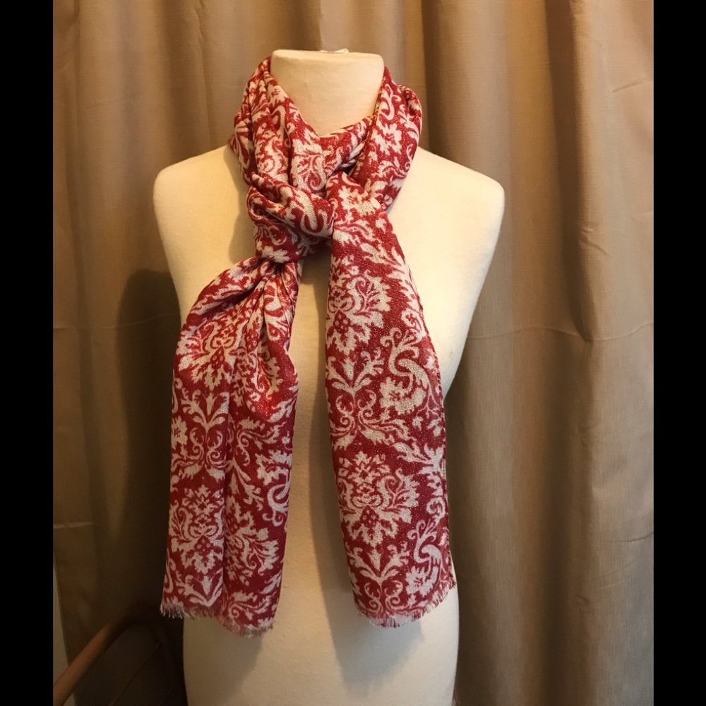 Talbots red & white paisley shimmer viscose blend long scarf